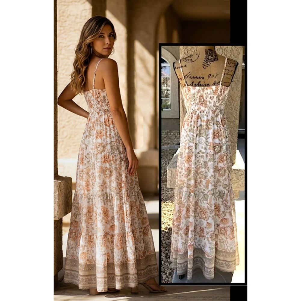 Flying Tomato Crochet Top Detail Floral Print Combo Maxi Dress Size M - Picture 7 of 13